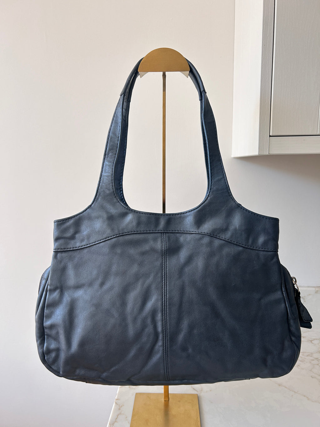 Vintage Coach blue metallic leather tote shoulder bag