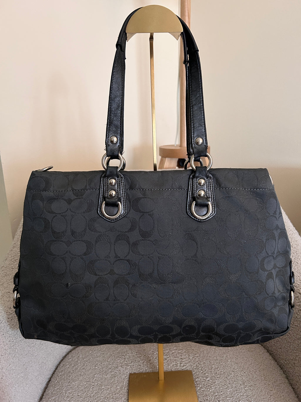 Vintage Coach black monogram tote shoulder bag