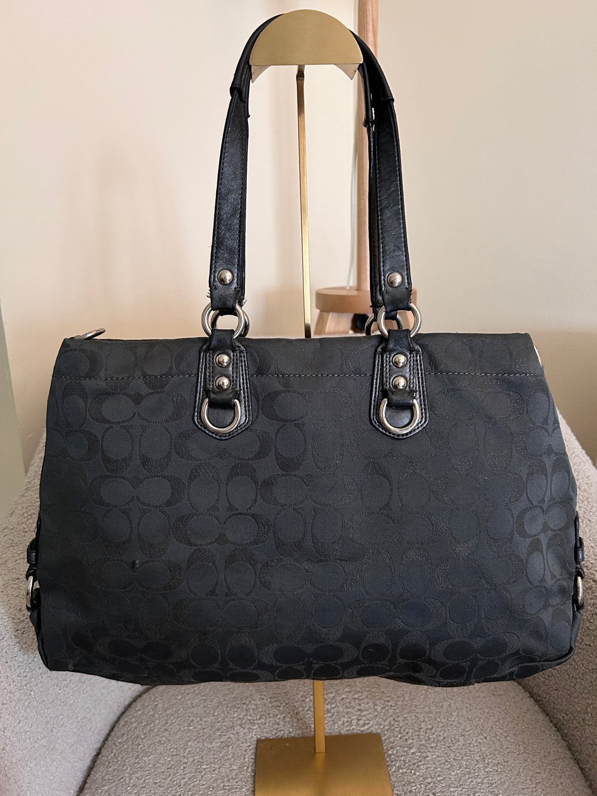 Vintage Coach black monogram tote shoulder bag