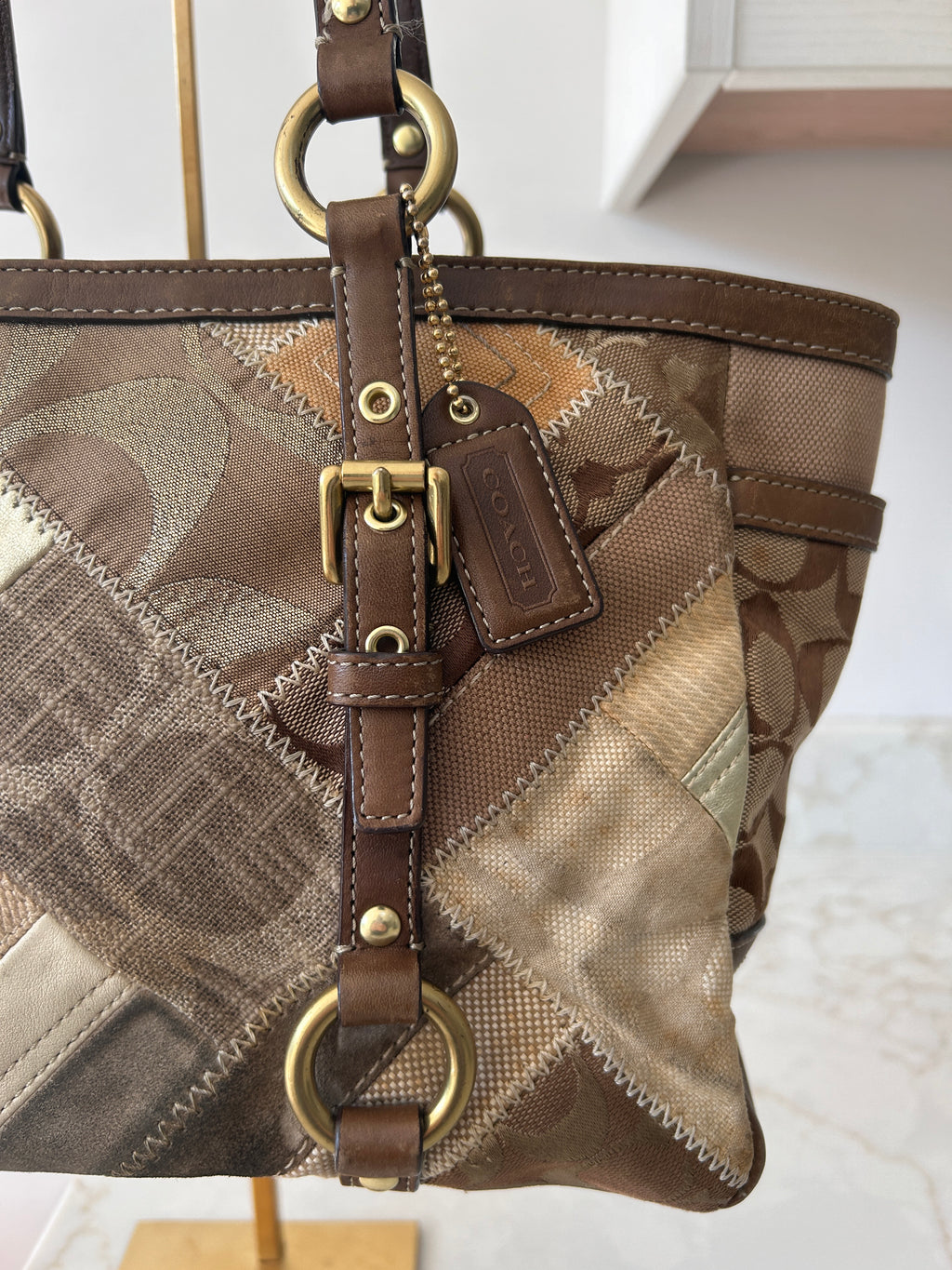 Vintage Coach patchwork tote shoulder bag