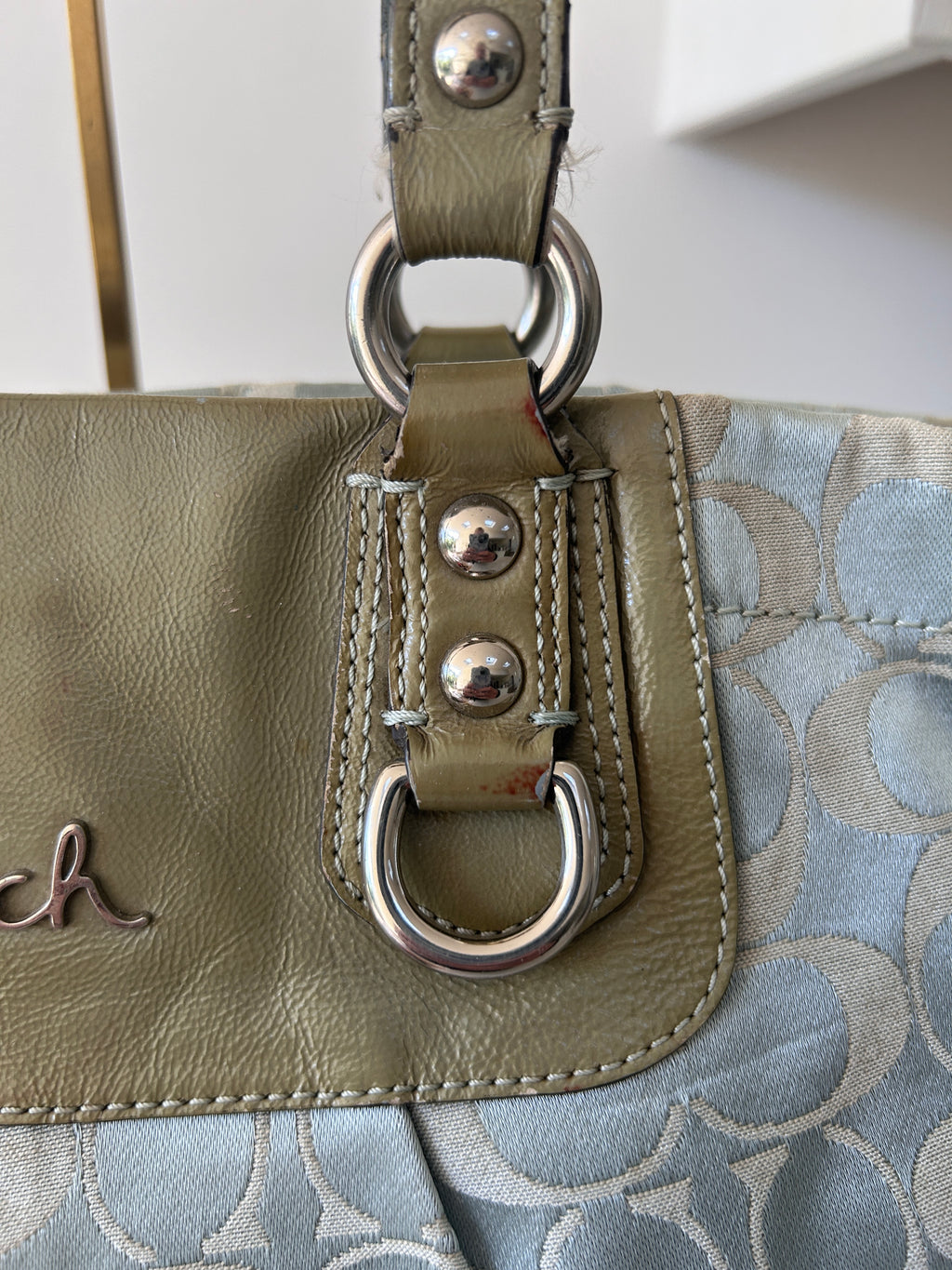 Vintage Coach blue monogram tote shoulder bag