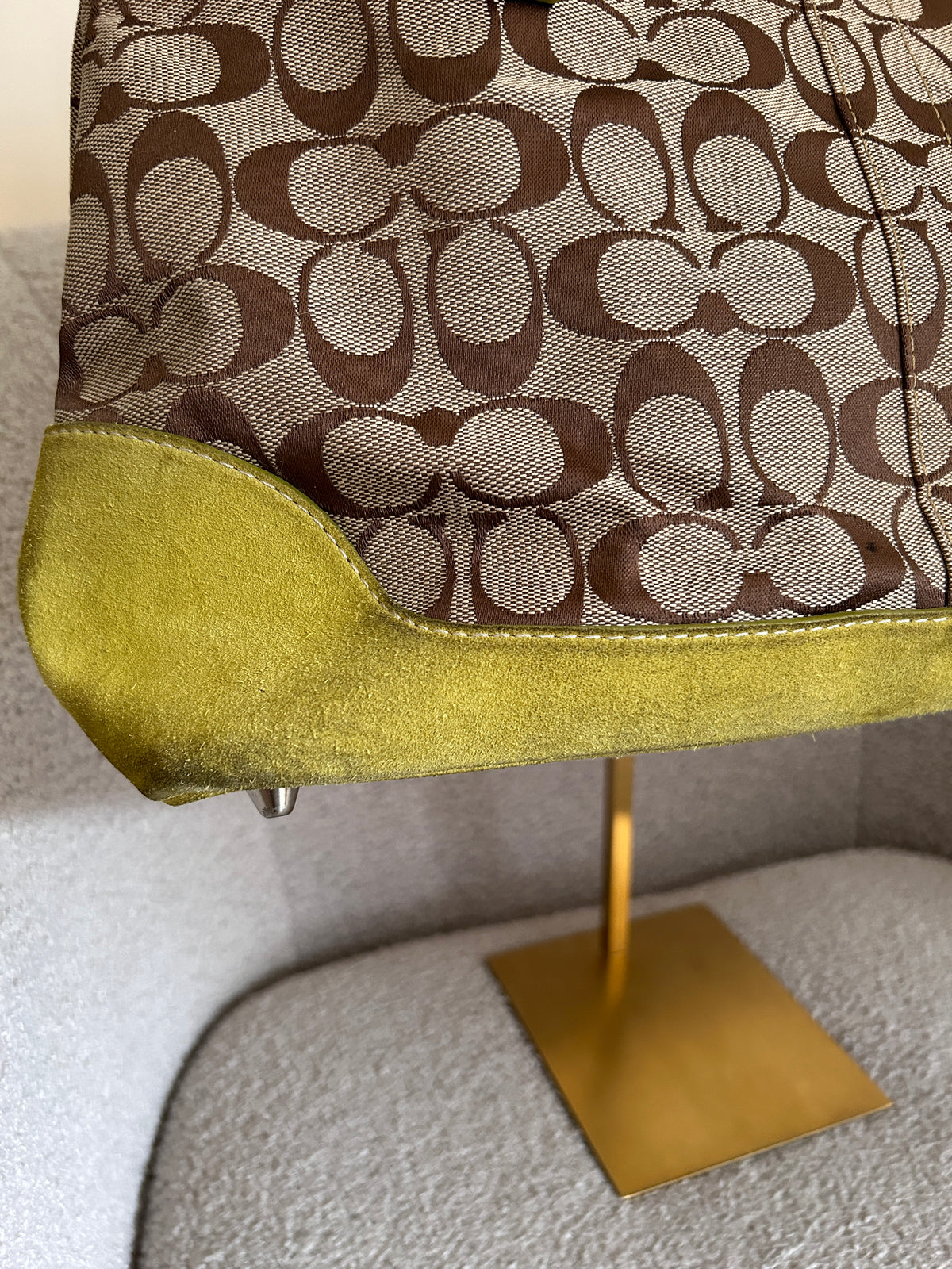 Vintage Coach lime green suede signature monogram shoulder bag