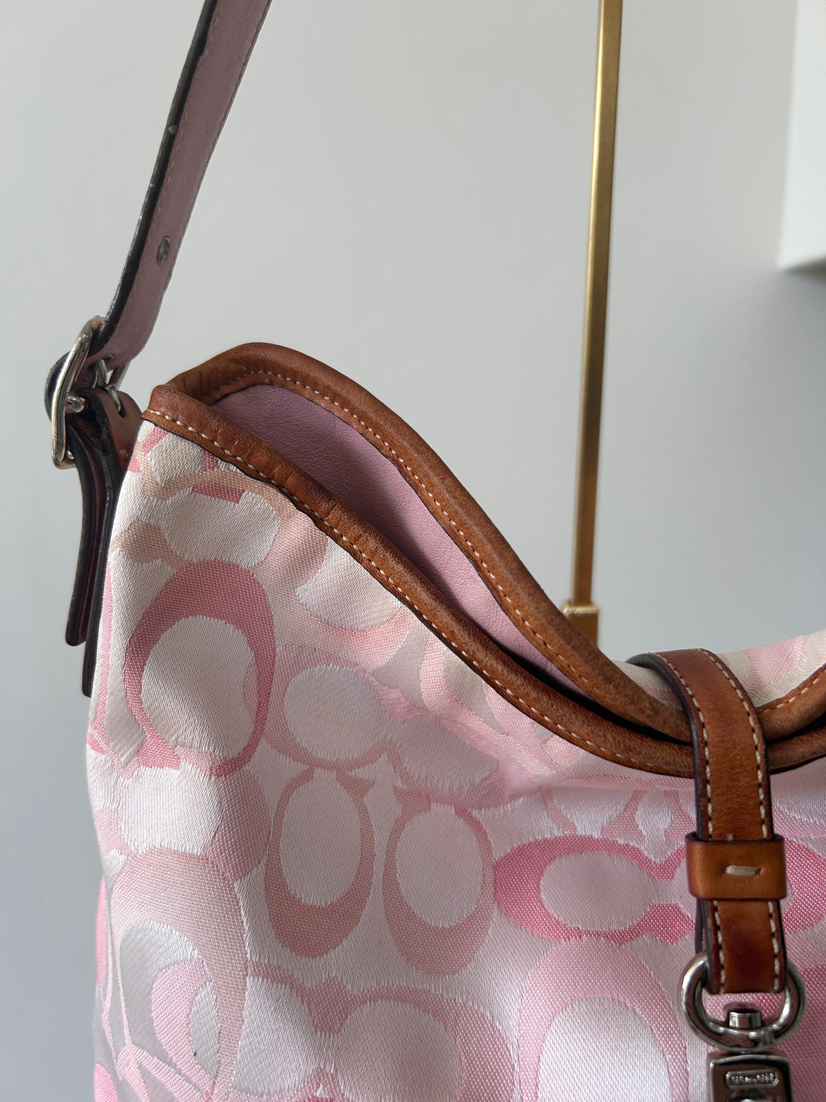 Vintage Coach pink clip optic monogram shoulder bag
