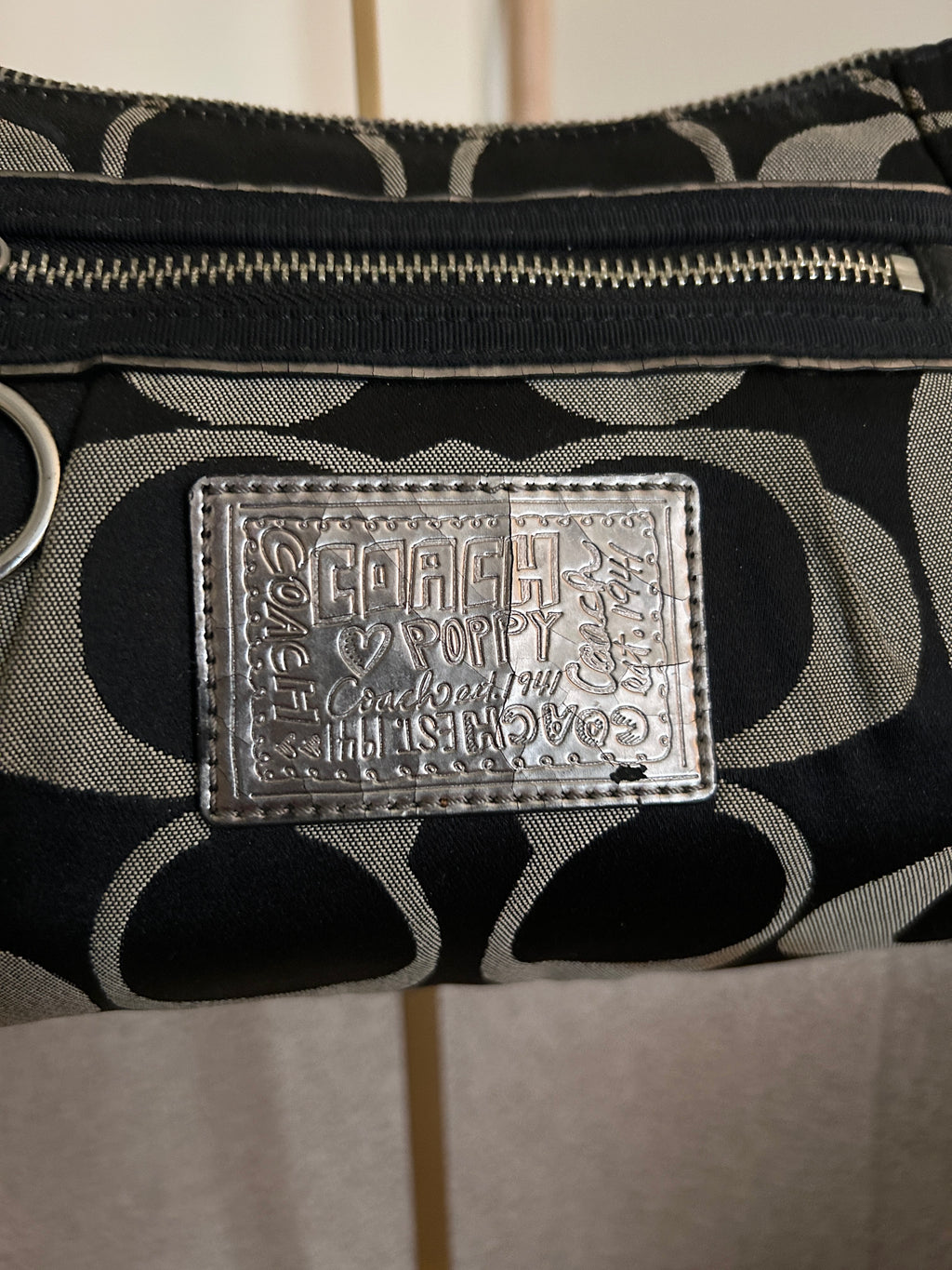 Vintage Coach Poppy black monogram shoulder bag
