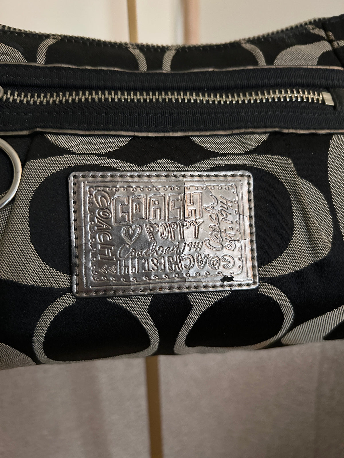 Vintage Coach Poppy black monogram shoulder bag
