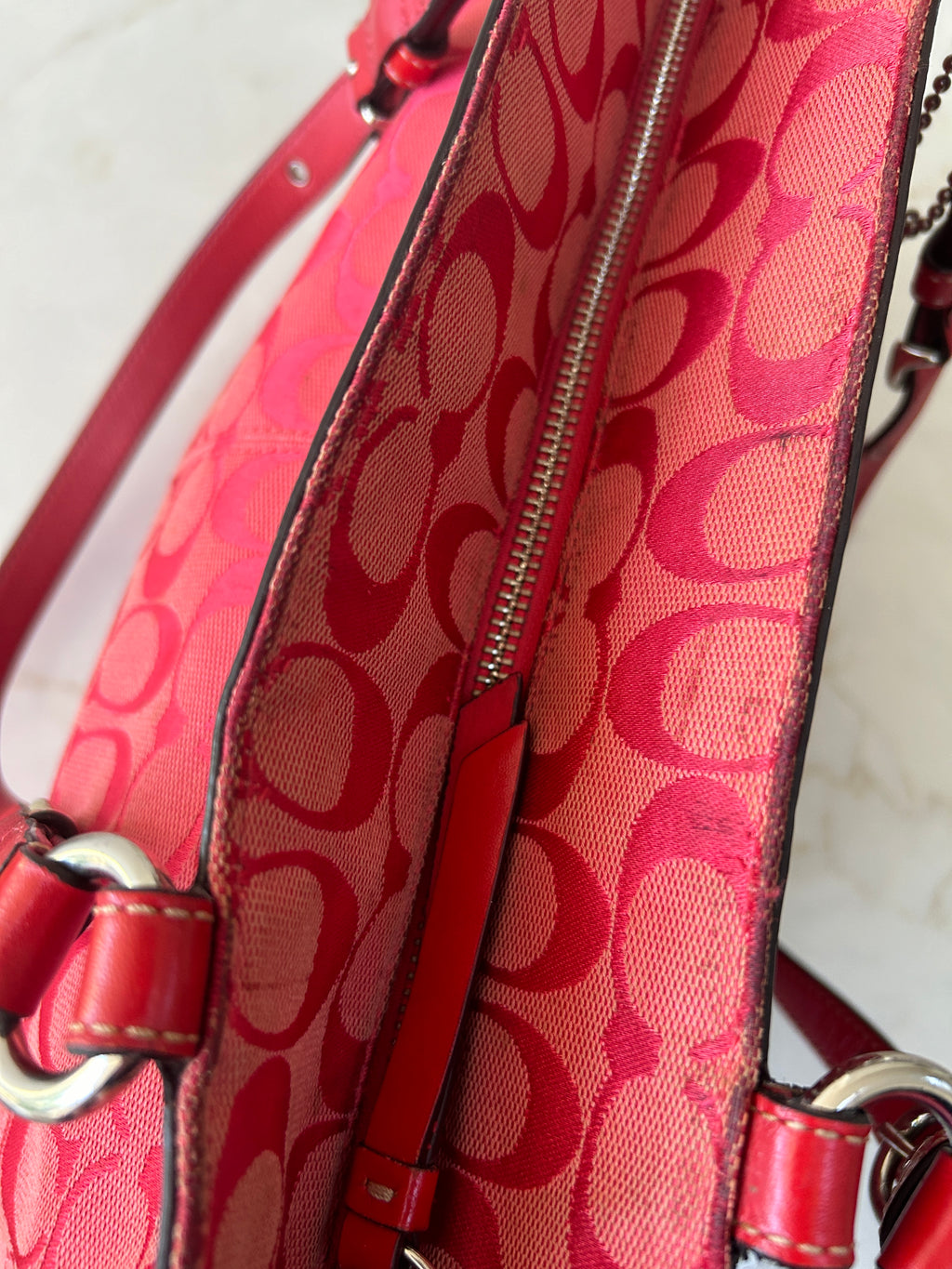Vintage Coach red monogram tote shoulder bag