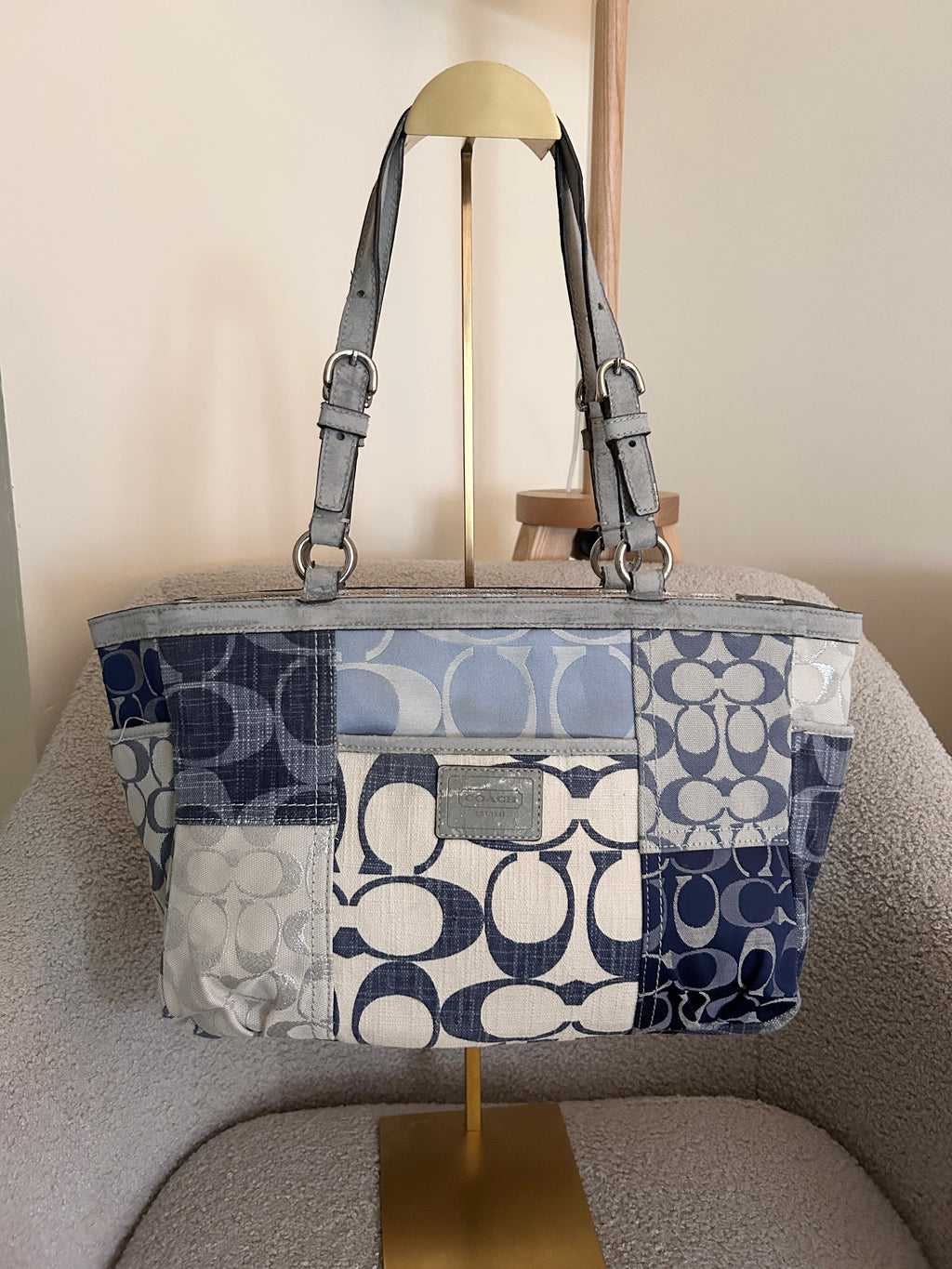 Vintage Coach denim patchwork tote shoulder bag