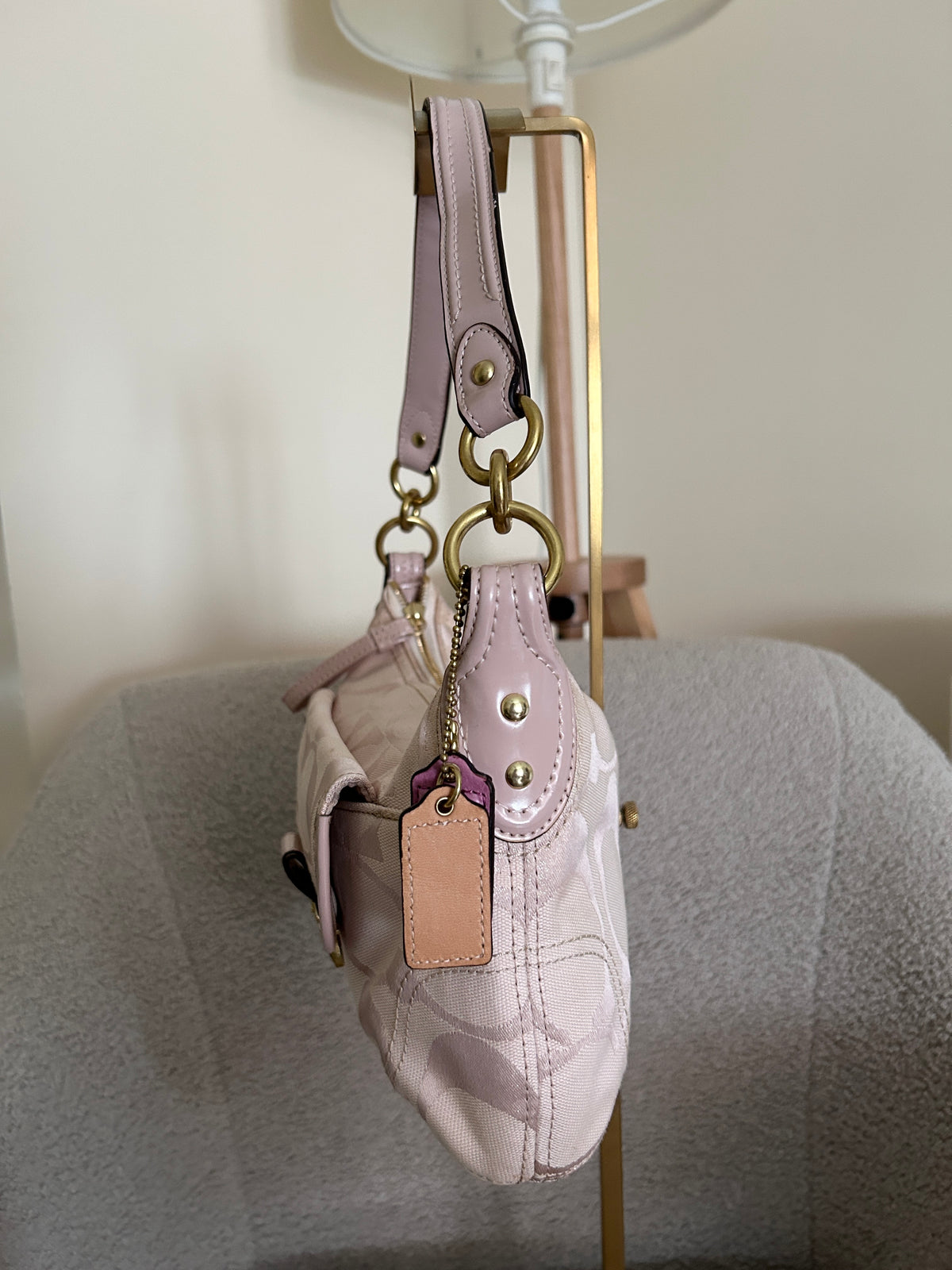 Vintage Coach pink monogram shoulder bag