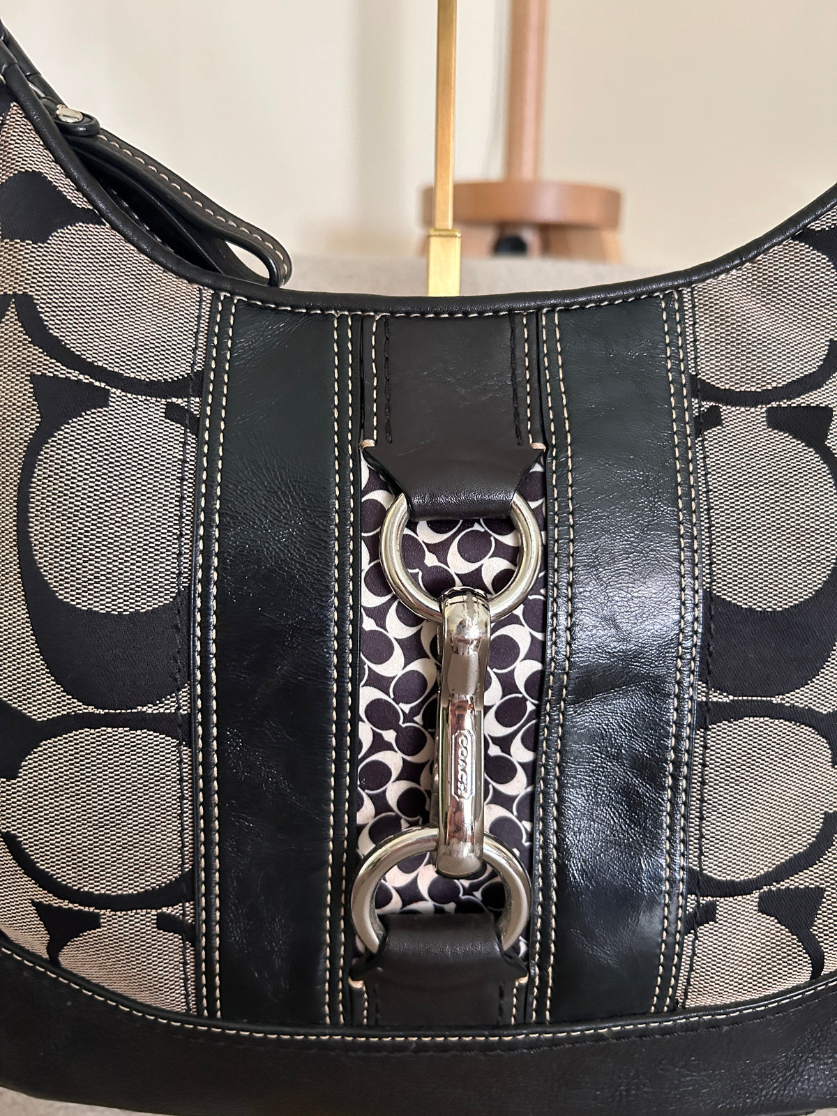 Vintage Coach black monogram clip shoulder bag