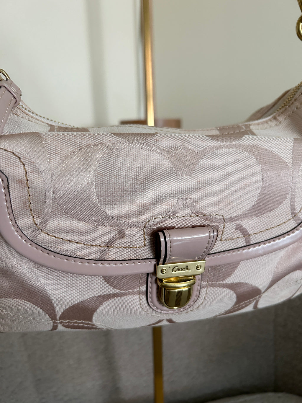 Vintage Coach pink monogram shoulder bag