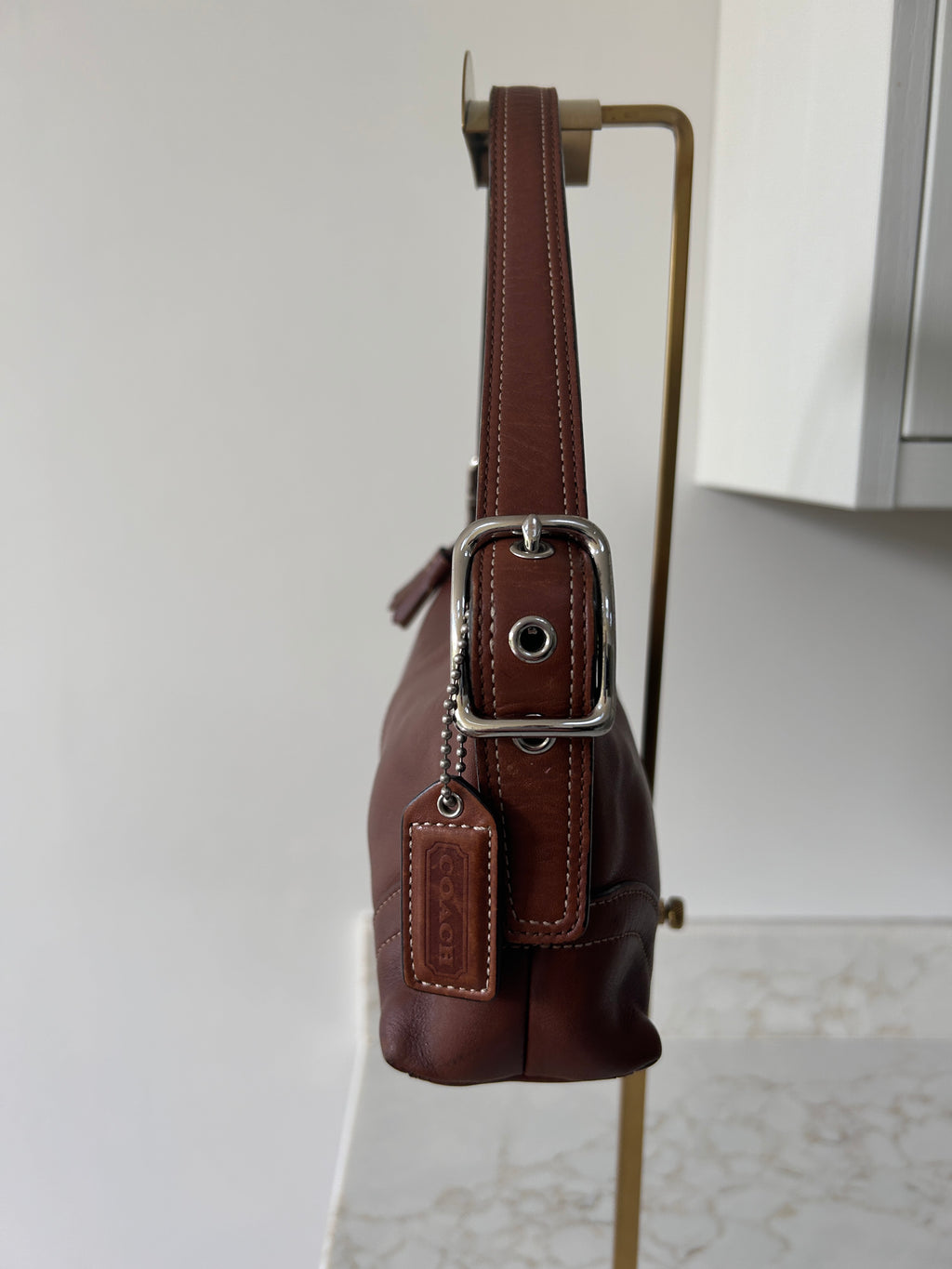 Vintage Coach brown leather baguette shoulder bag