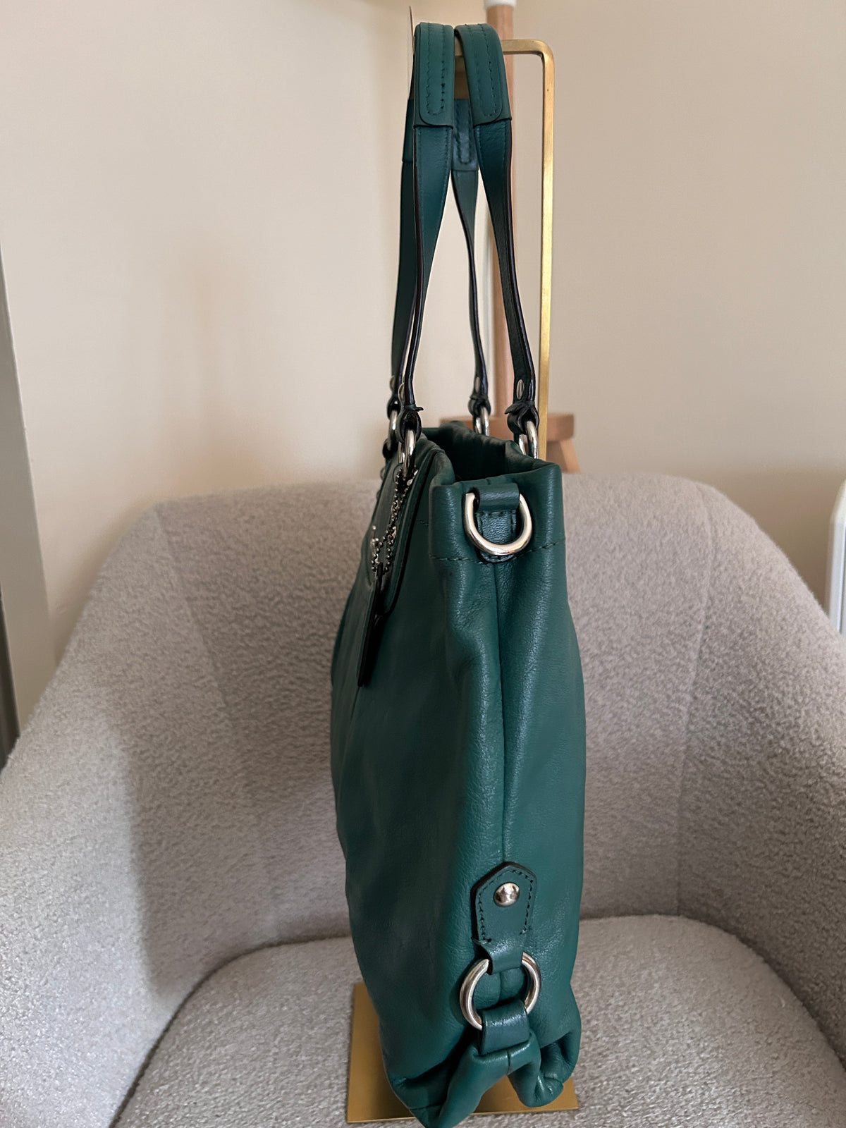 Vintage Coach green leather tote shoulder bag