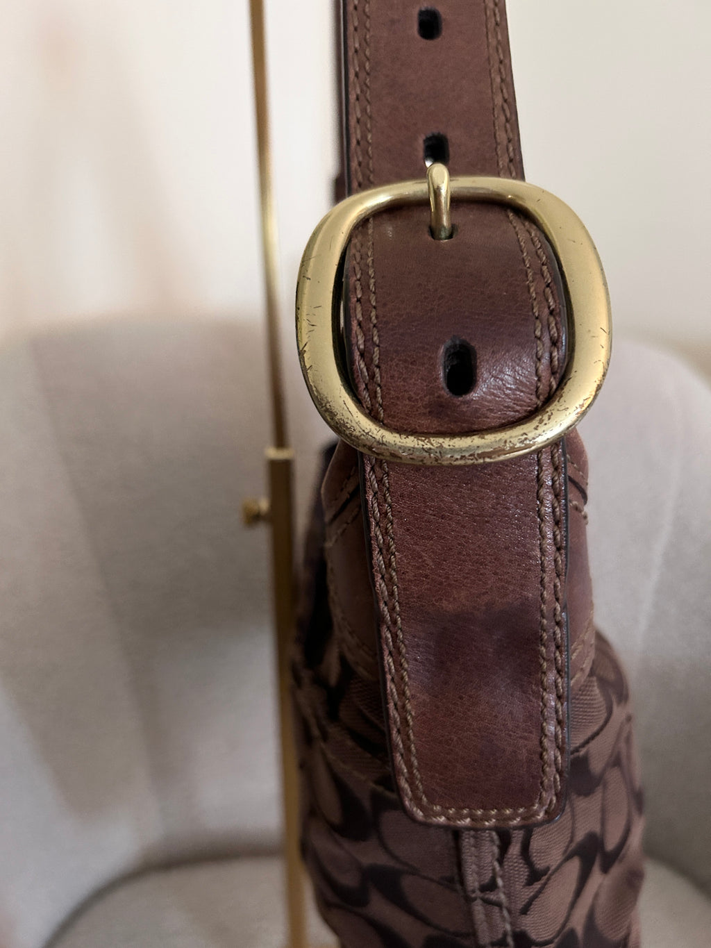 Vintage Coach chocolate brown monogram shoulder bag