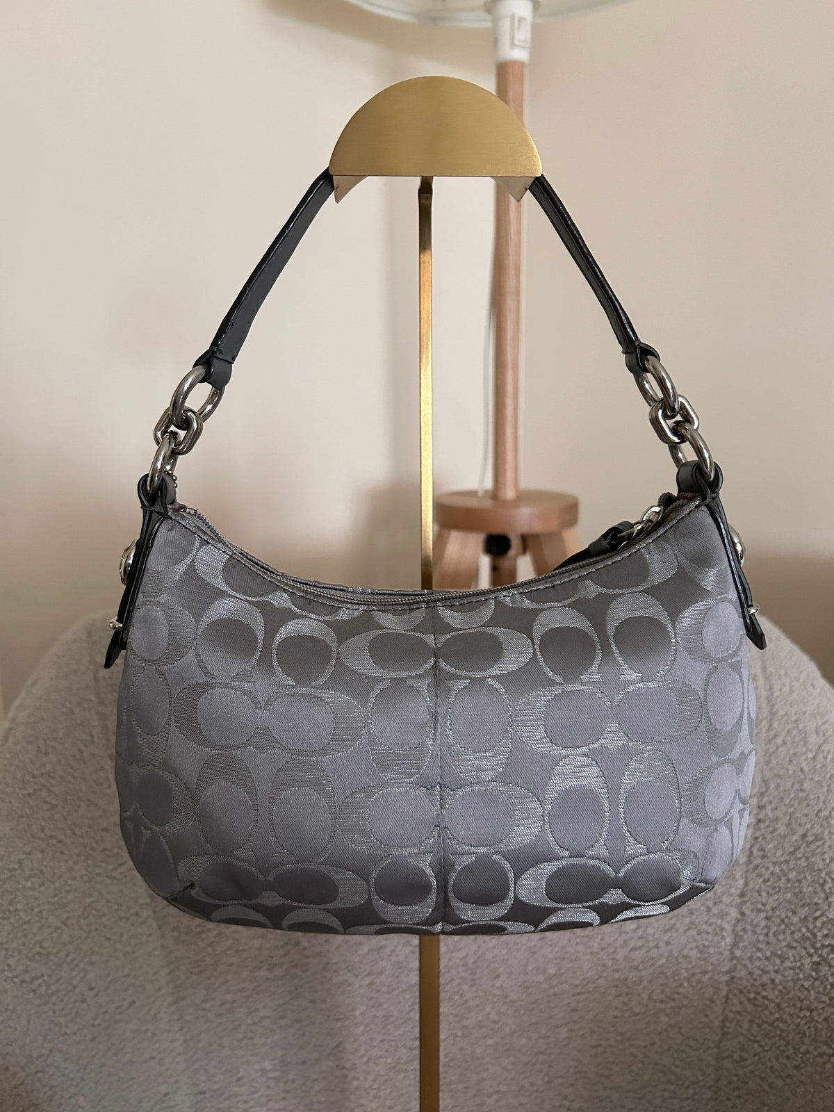 Vintage Coach grey monogram mini shoulder bag