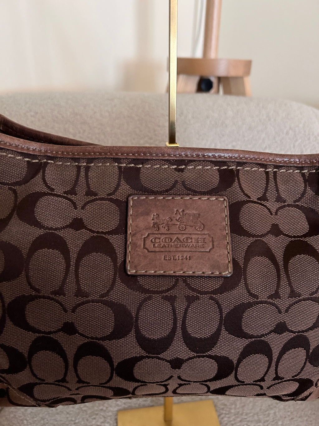 Vintage Coach chocolate brown monogram shoulder bag