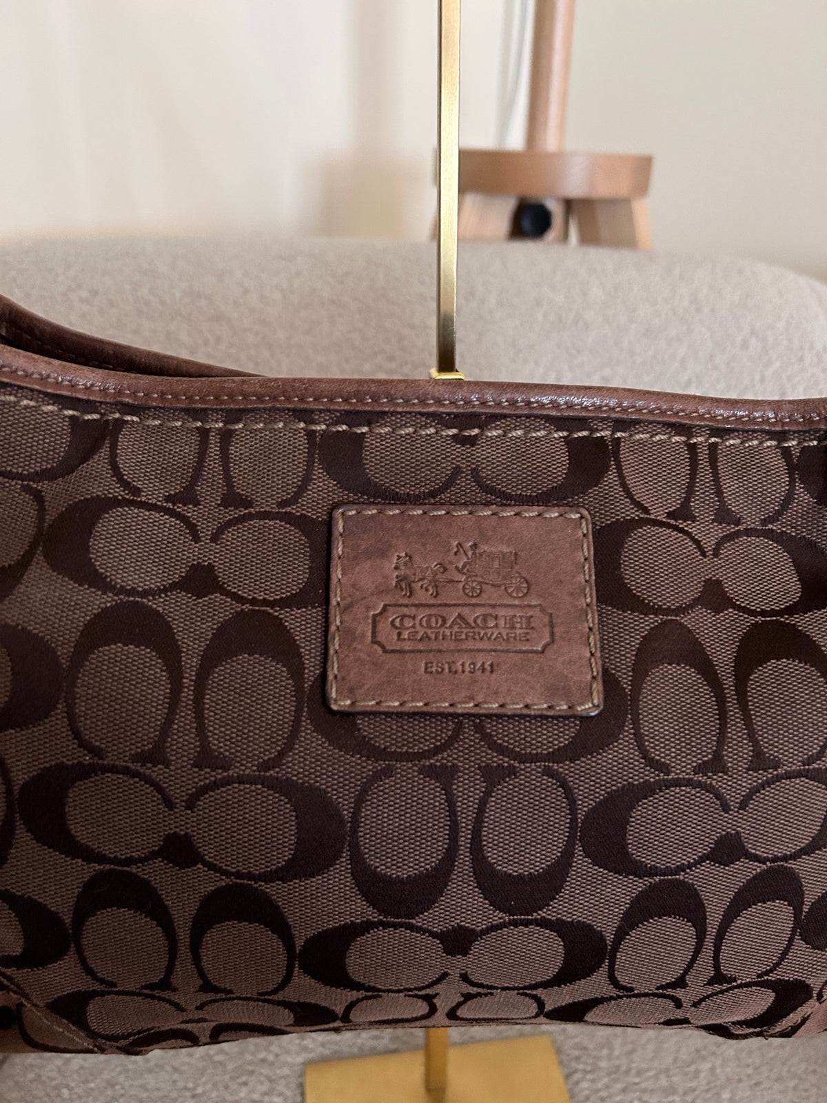Vintage Coach chocolate brown monogram shoulder bag