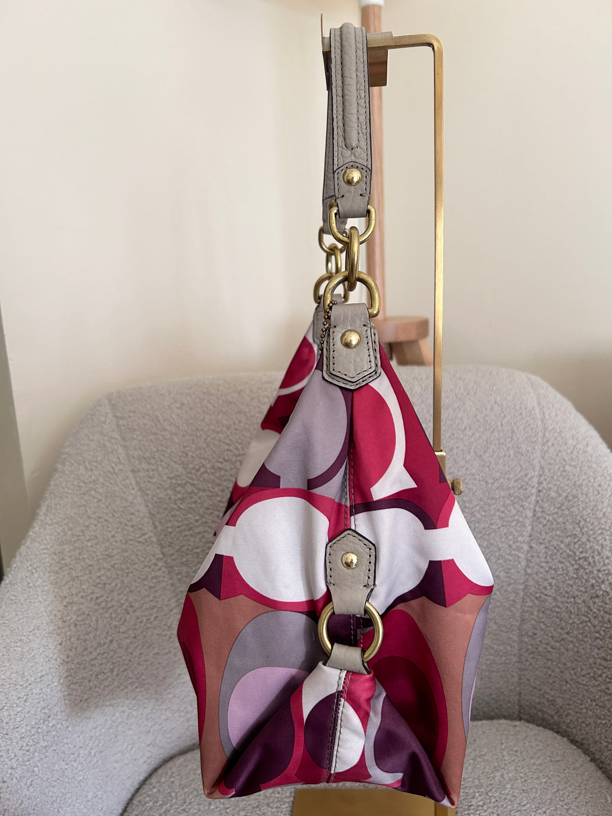 Vintage Coach burgundy and pink monogram shoulder bag