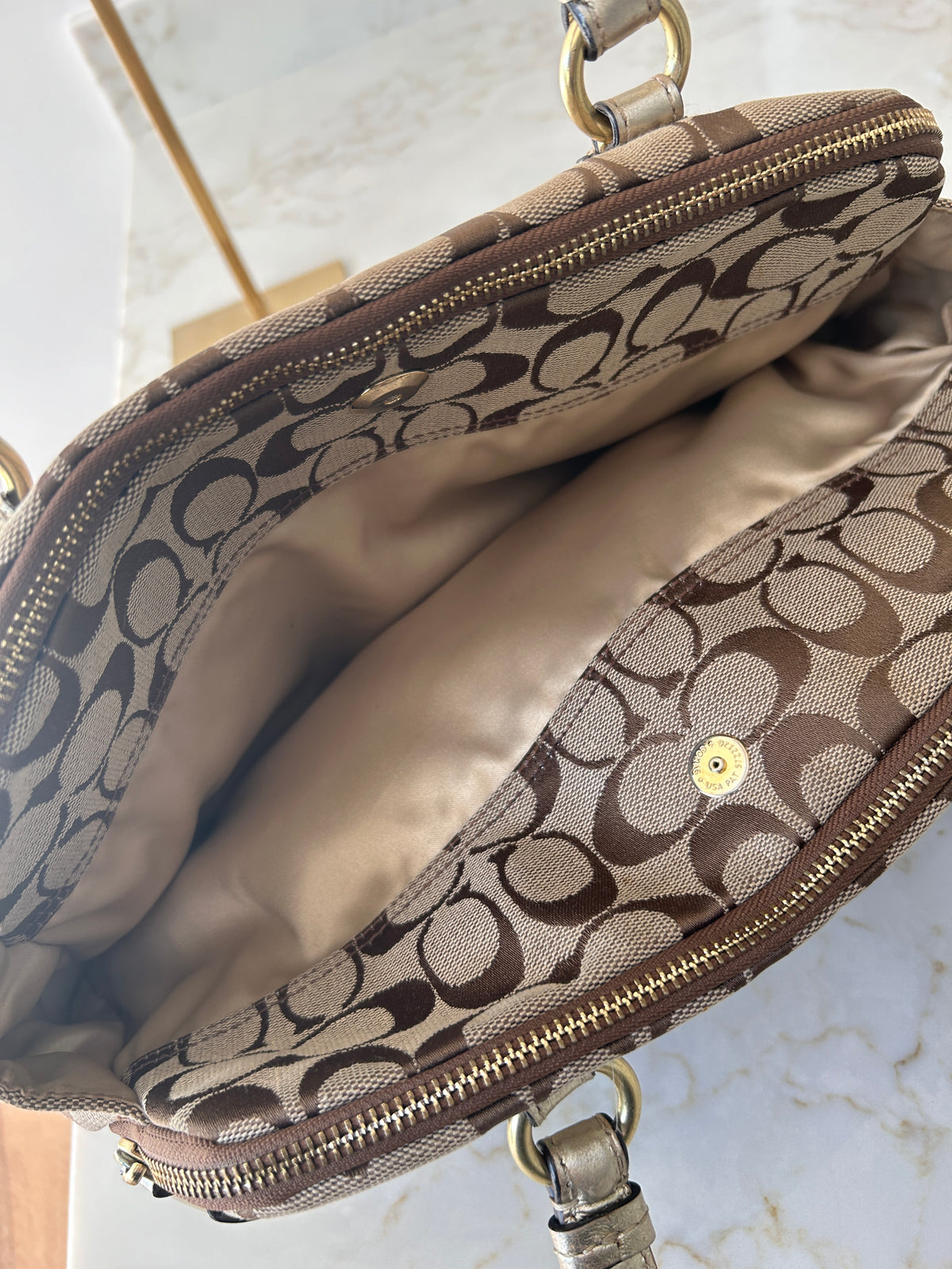Vintage Coach signature monogram metallic leather shoulder bag