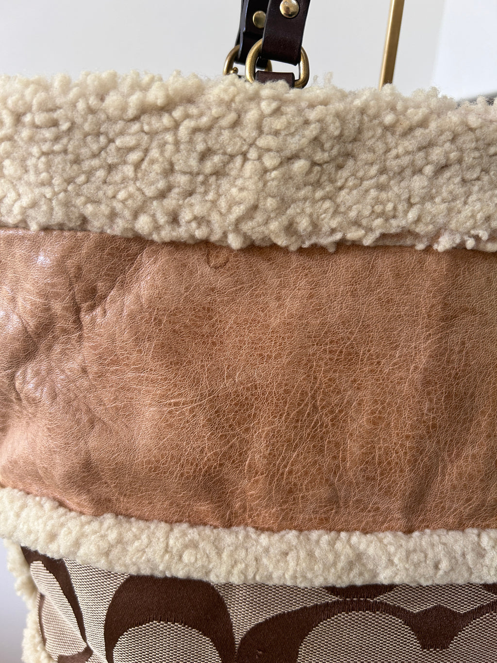Vintage Coach sherpa patchwork shoulder bag