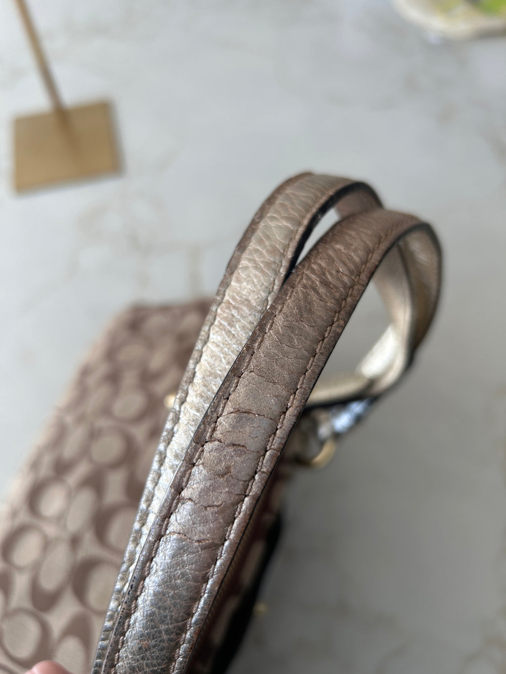 Vintage Coach signature monogram metallic leather shoulder bag