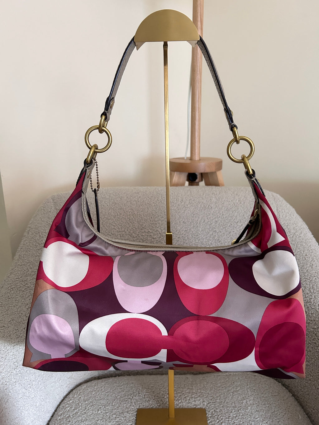 Vintage Coach burgundy and pink monogram shoulder bag
