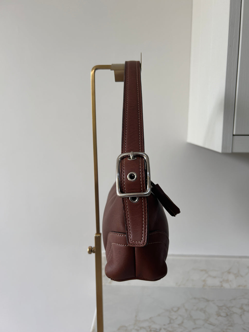 Vintage Coach brown leather baguette shoulder bag