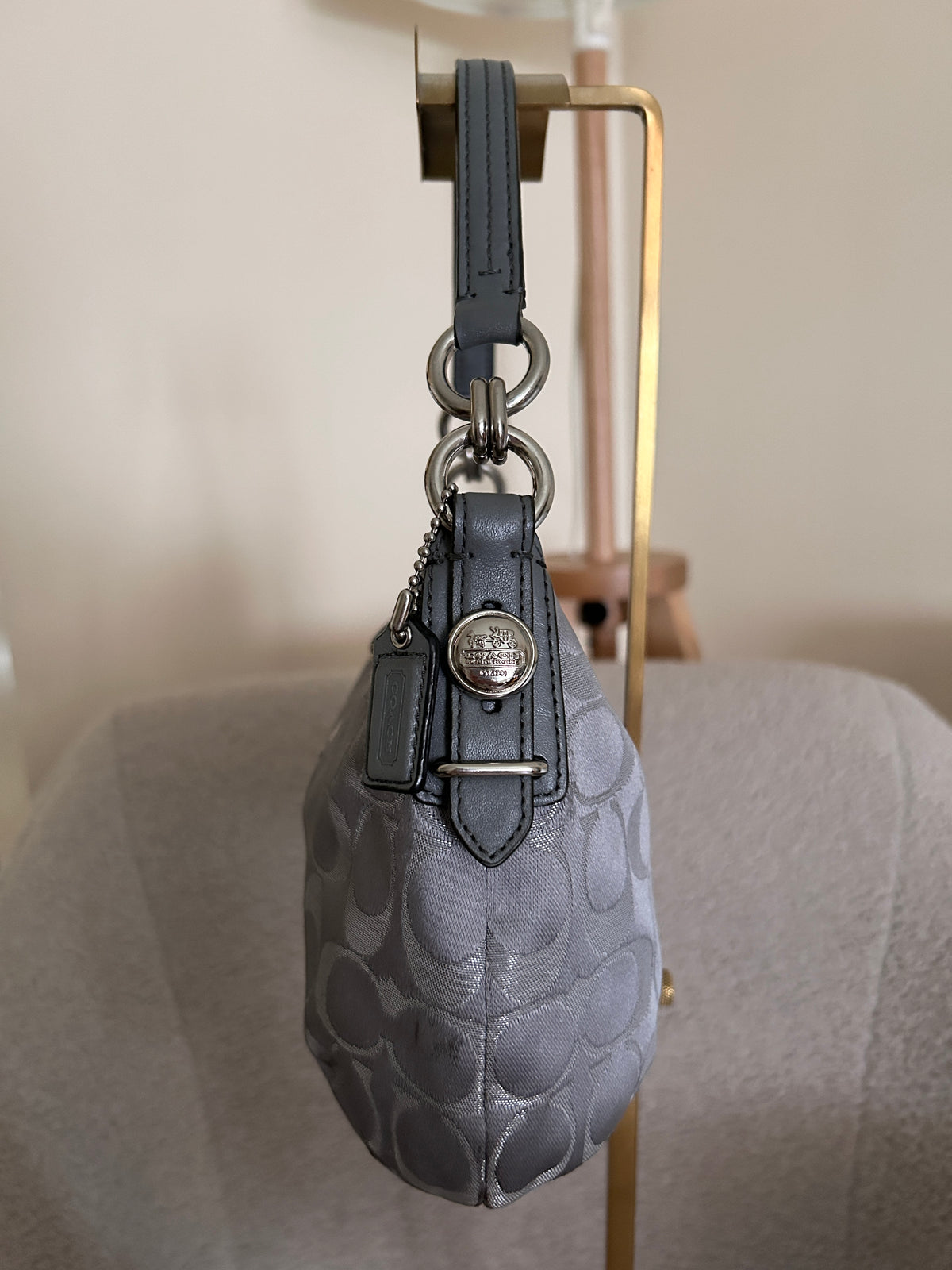 Vintage Coach grey monogram mini shoulder bag