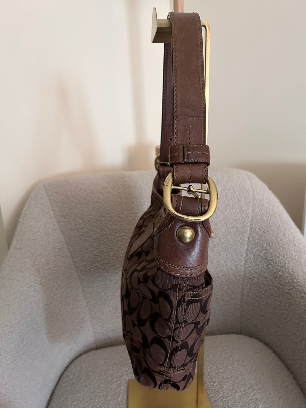 Vintage Coach chocolate brown monogram shoulder bag