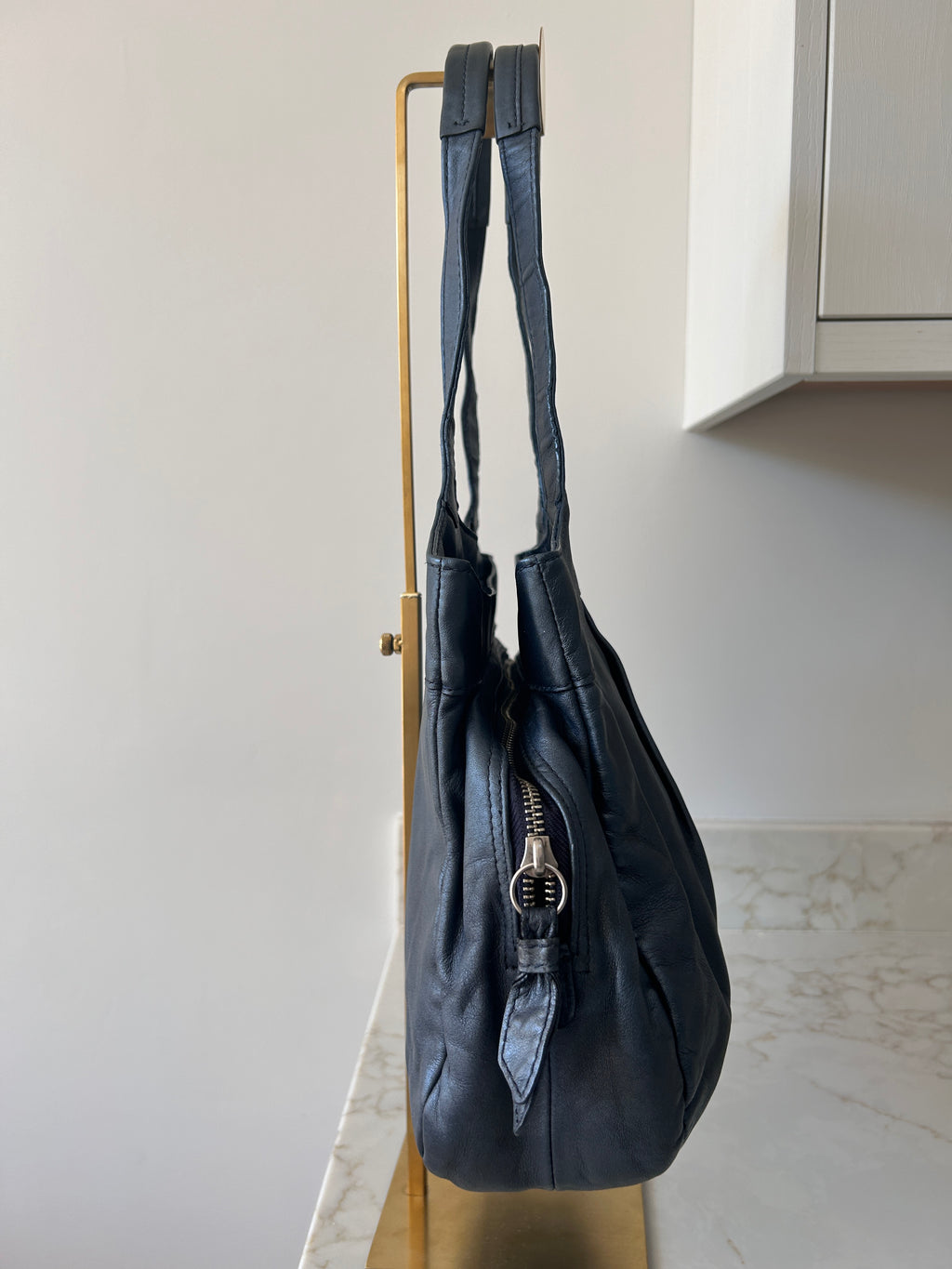 Vintage Coach blue metallic leather tote shoulder bag