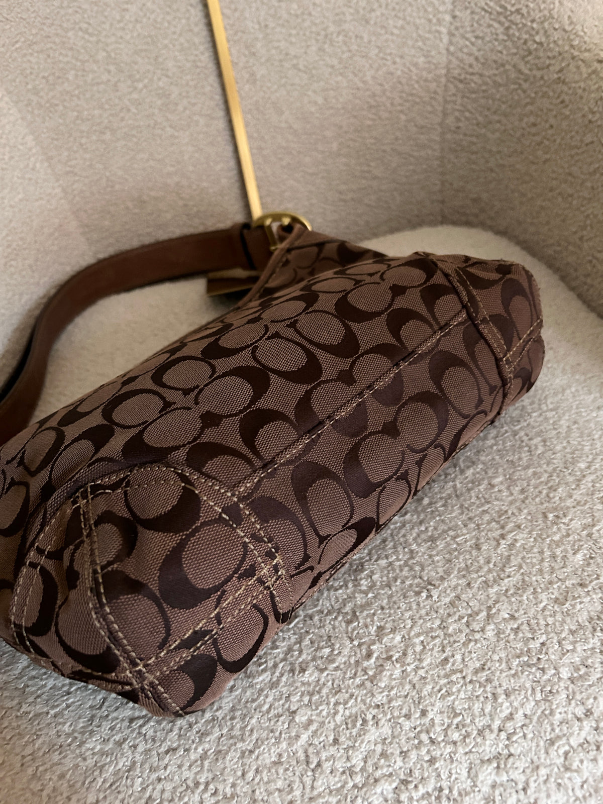 Vintage Coach chocolate brown monogram shoulder bag