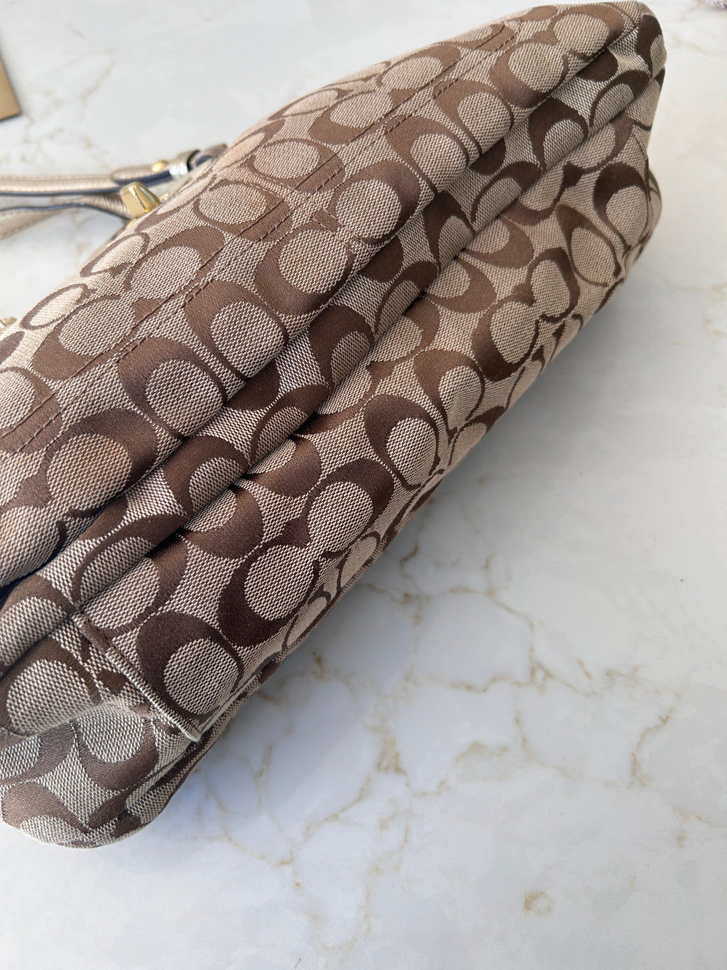 Vintage Coach signature monogram metallic leather shoulder bag