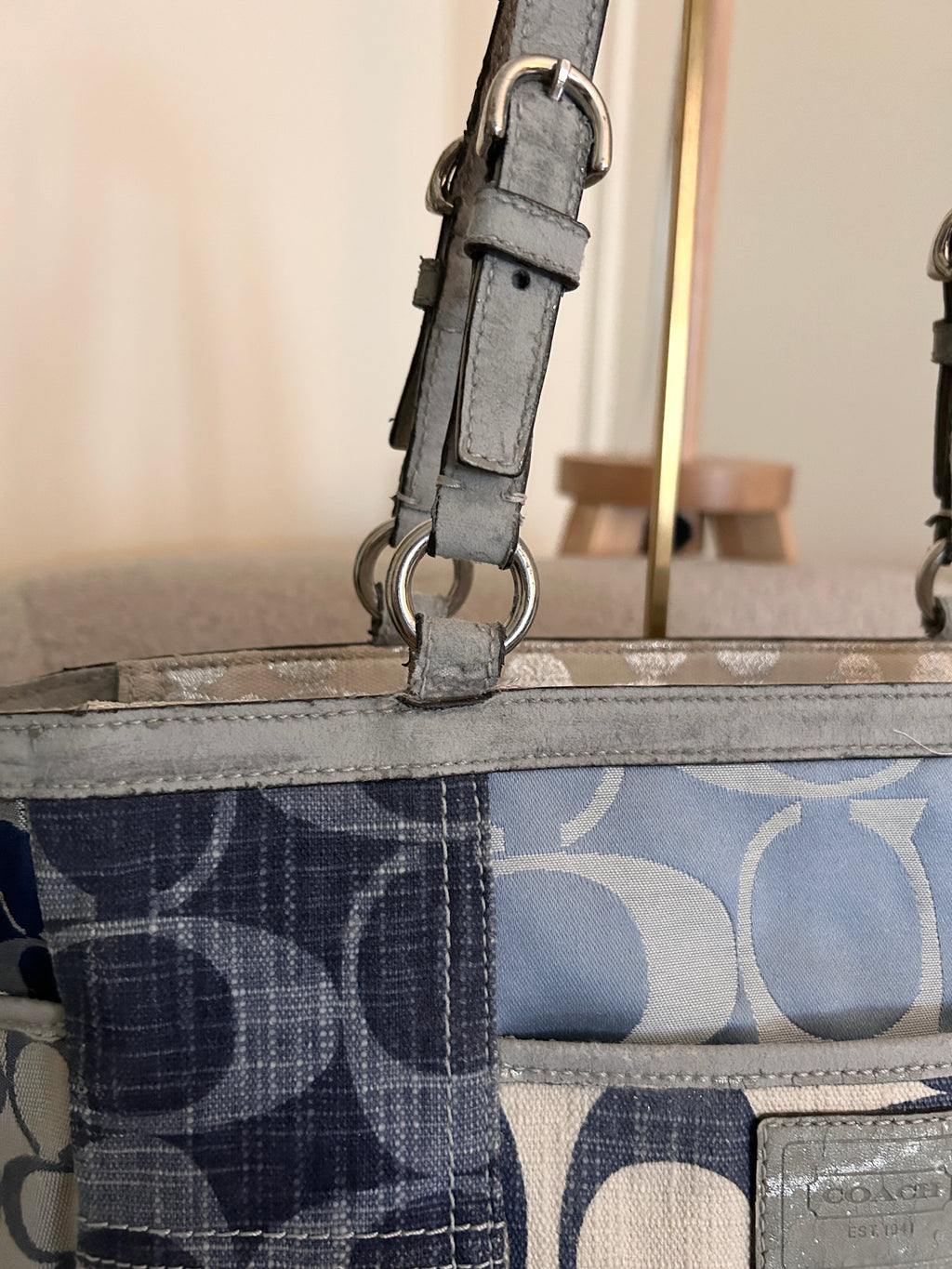 Vintage Coach denim patchwork tote shoulder bag