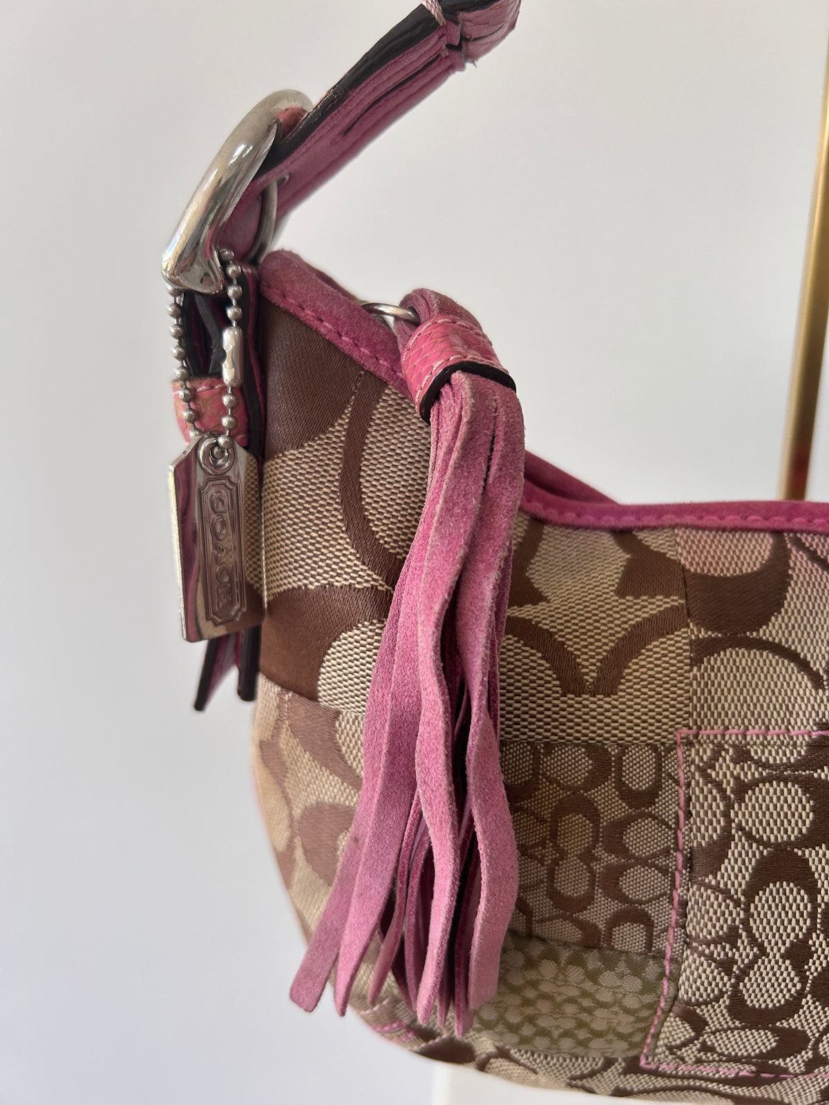 Vintage Coach patchwork and pink suede shoulder bag