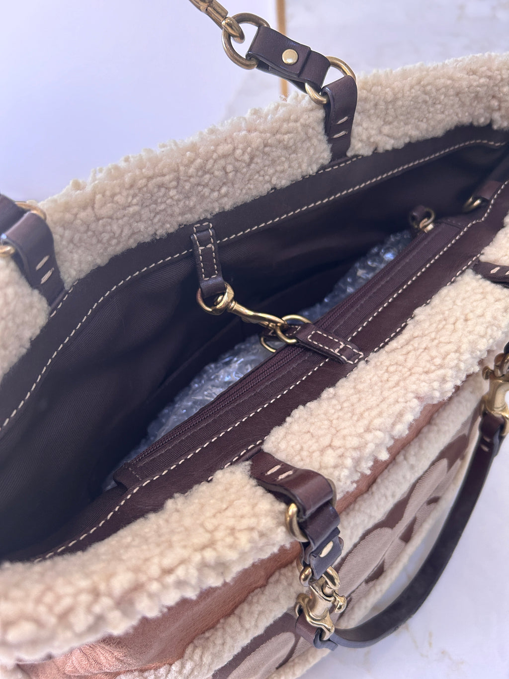 Vintage Coach sherpa patchwork shoulder bag