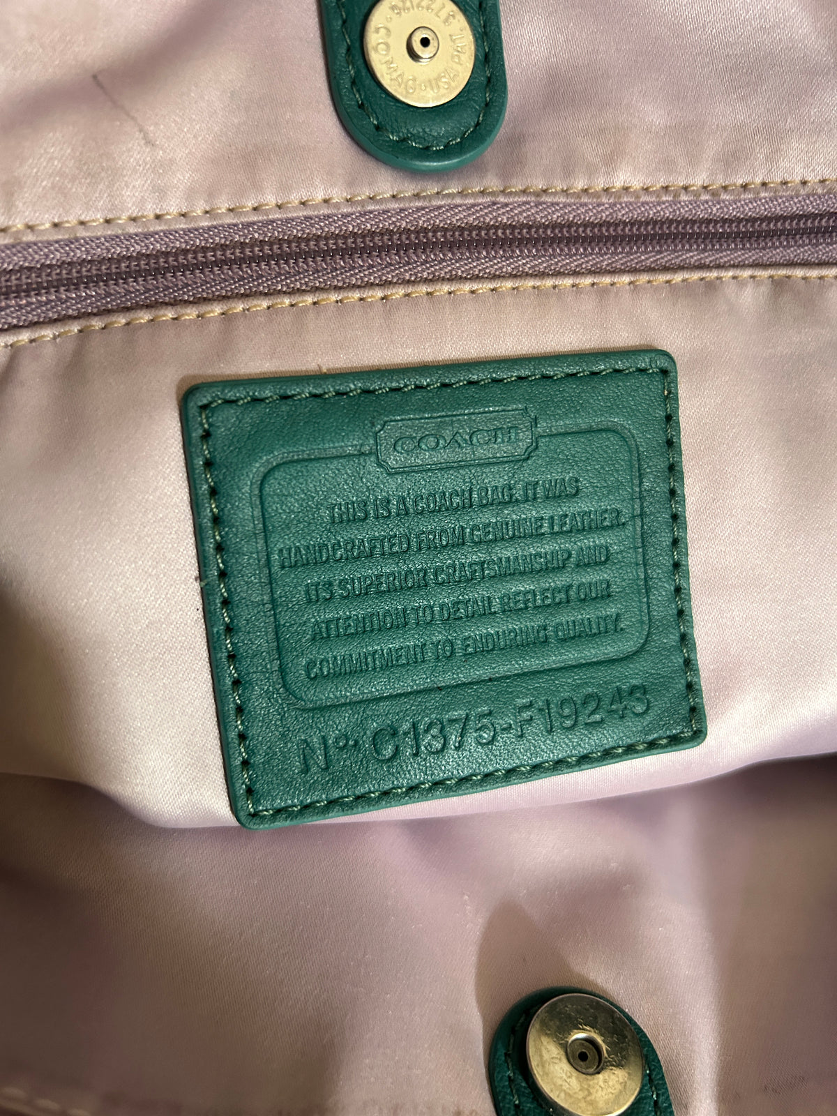 Vintage Coach green leather tote shoulder bag
