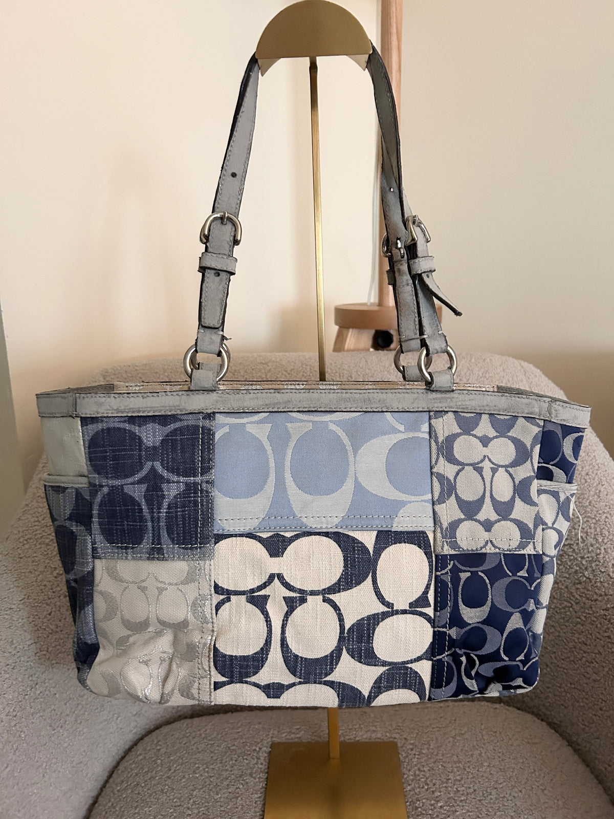 Vintage Coach denim patchwork tote shoulder bag