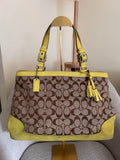 Vintage Coach lime green suede signature monogram shoulder bag