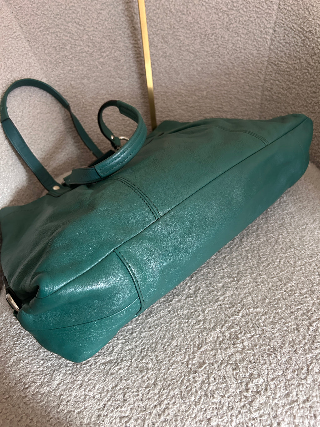 Vintage Coach green leather tote shoulder bag