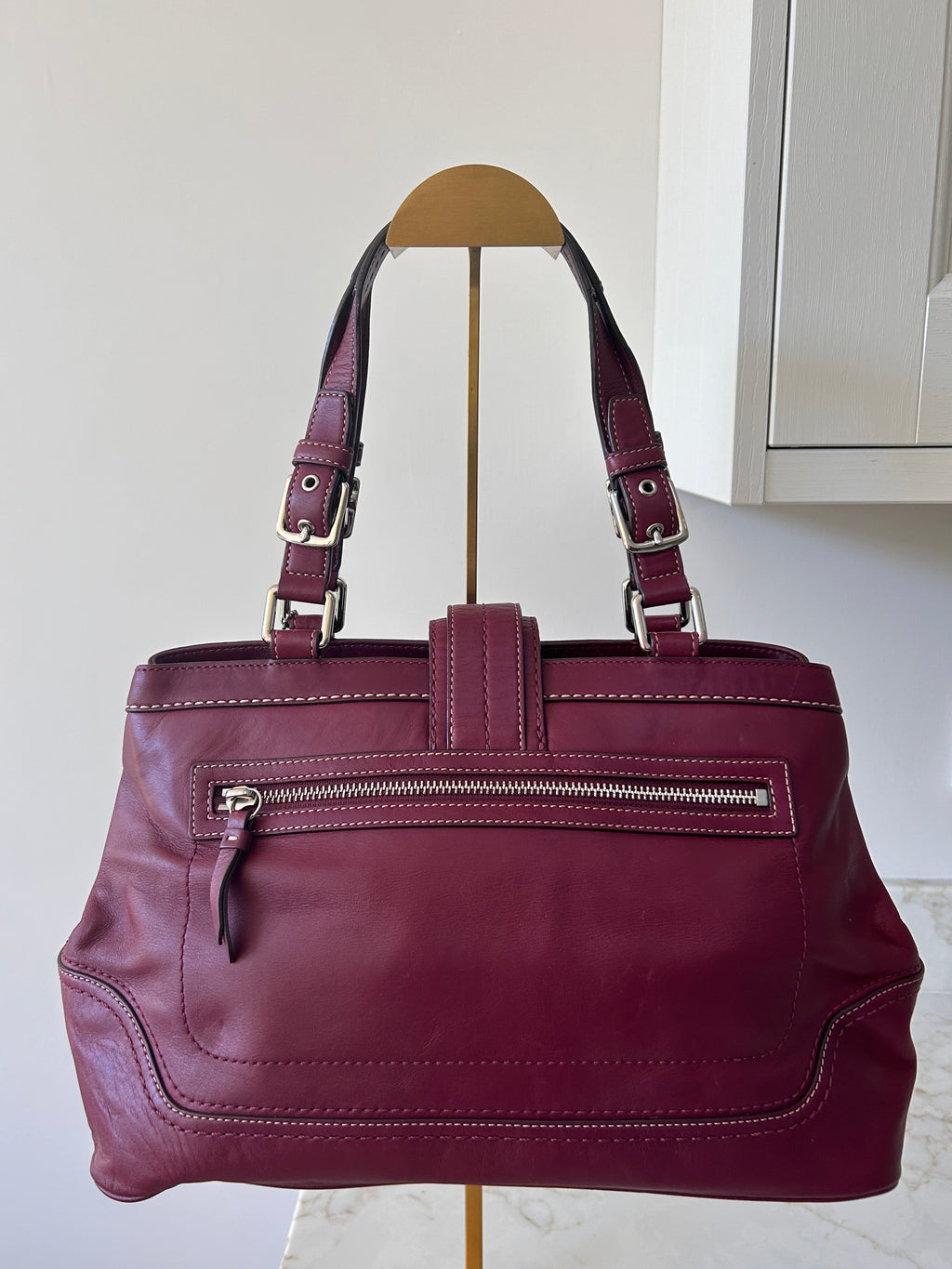 Vintage Coach burgundy leather buckle shoulder bag