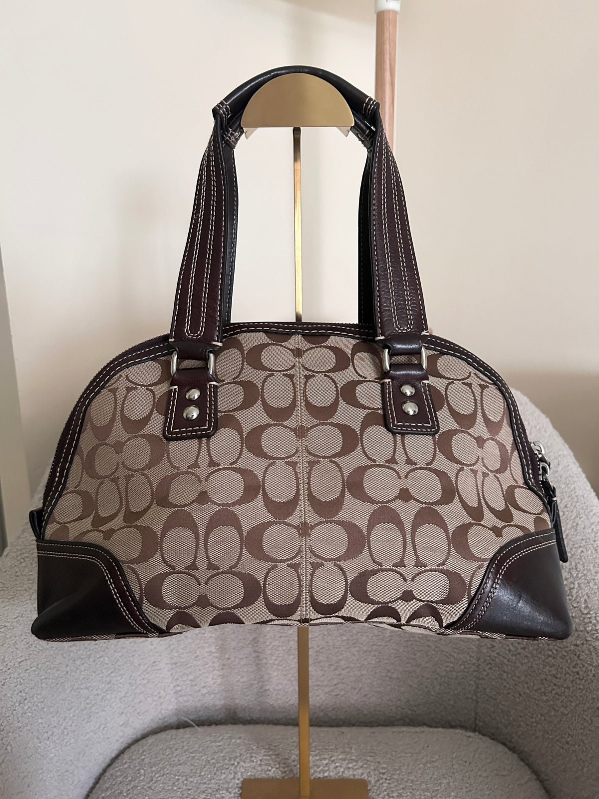 Vintage Coach turnlock brown monogram shoulder bag