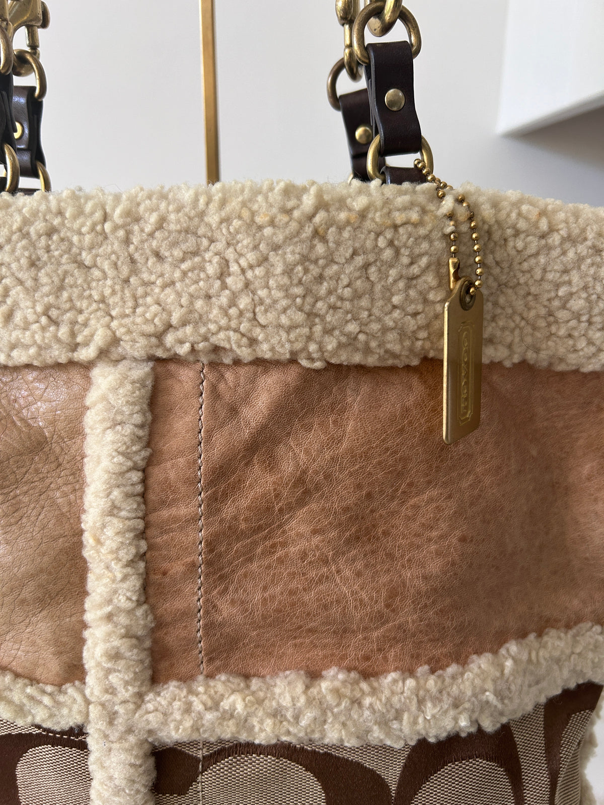 Vintage Coach sherpa patchwork shoulder bag