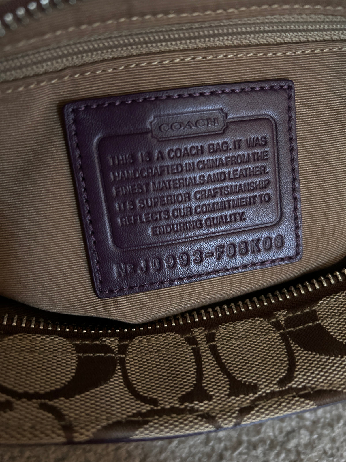 Vintage Coach Hampton signature monogram and purple shoulder bag