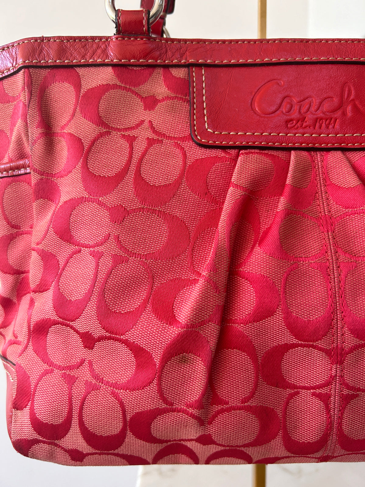 Vintage Coach red monogram tote shoulder bag
