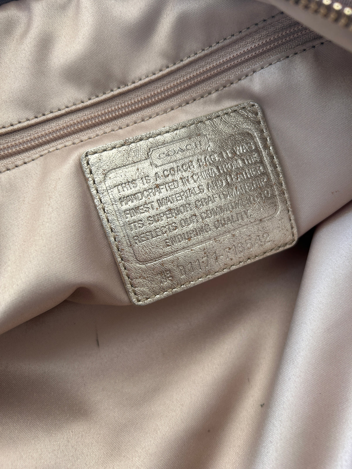 Vintage Coach signature monogram metallic leather shoulder bag