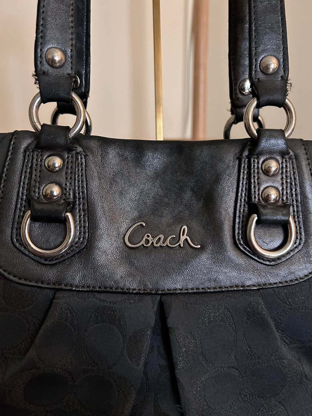 Vintage Coach black monogram tote shoulder bag