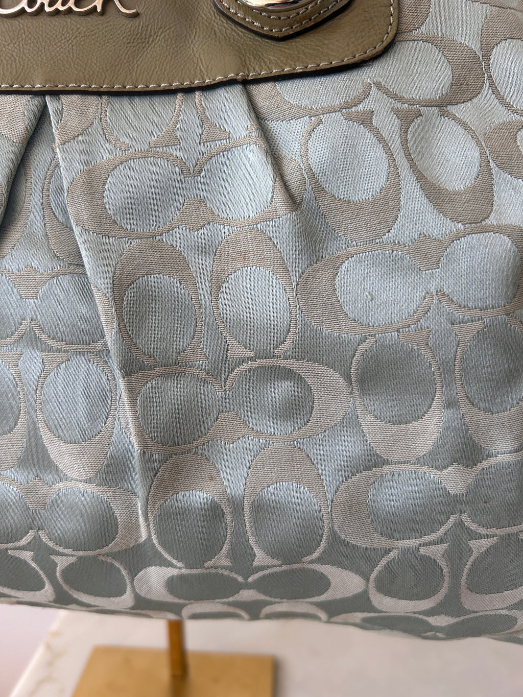 Vintage Coach blue monogram tote shoulder bag