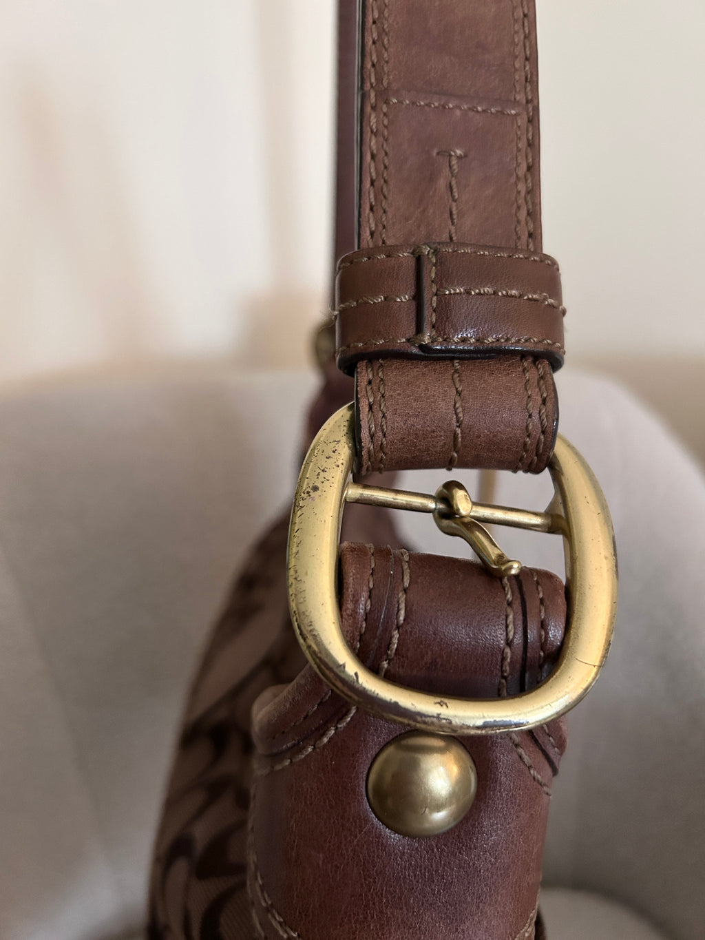 Vintage Coach chocolate brown monogram shoulder bag