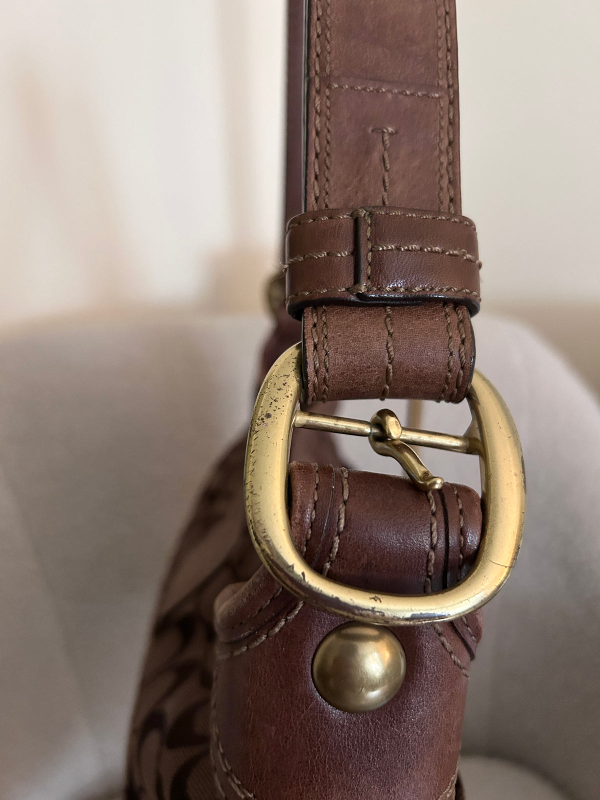 Vintage Coach chocolate brown monogram shoulder bag