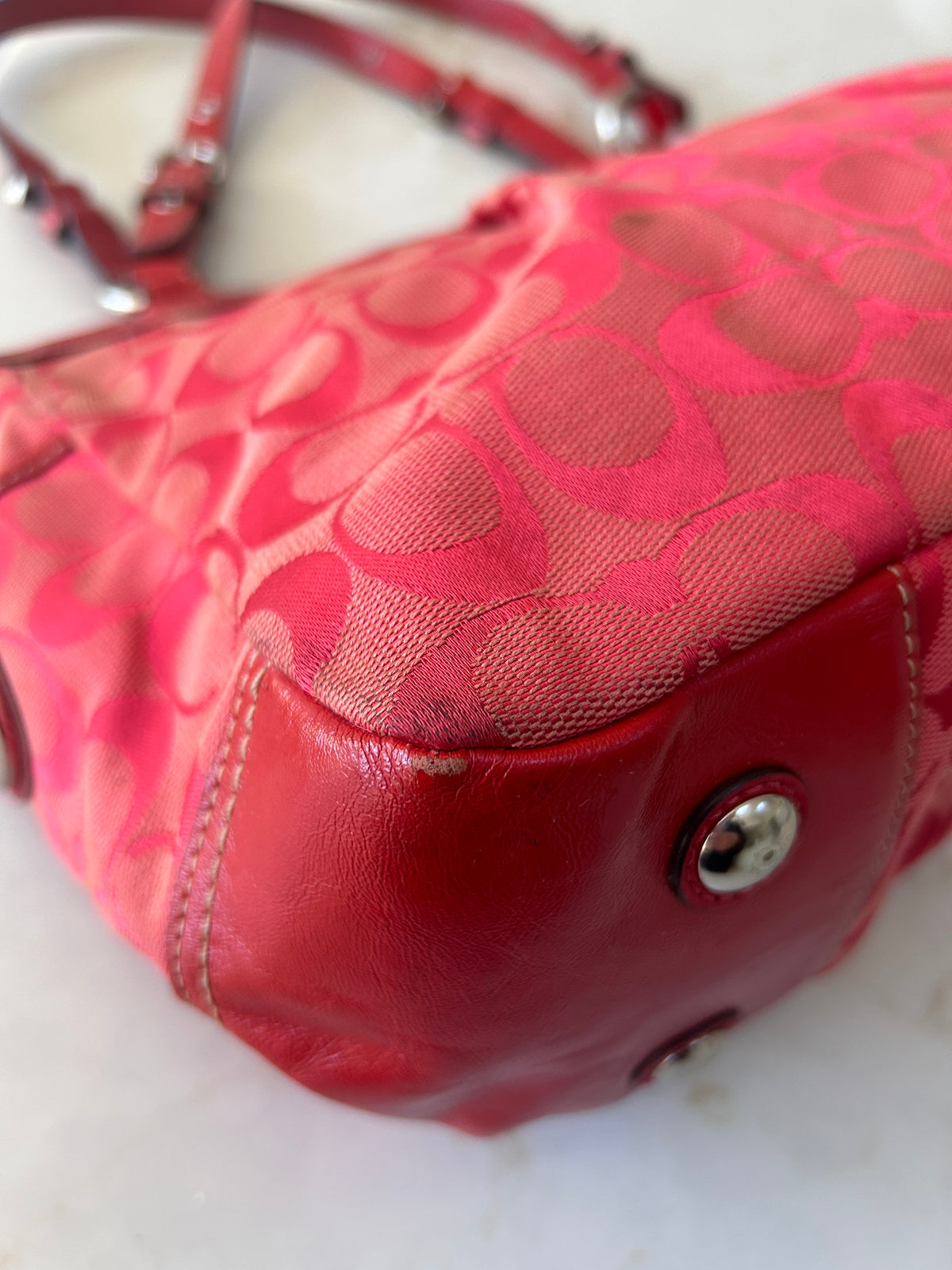 Vintage Coach red monogram tote shoulder bag