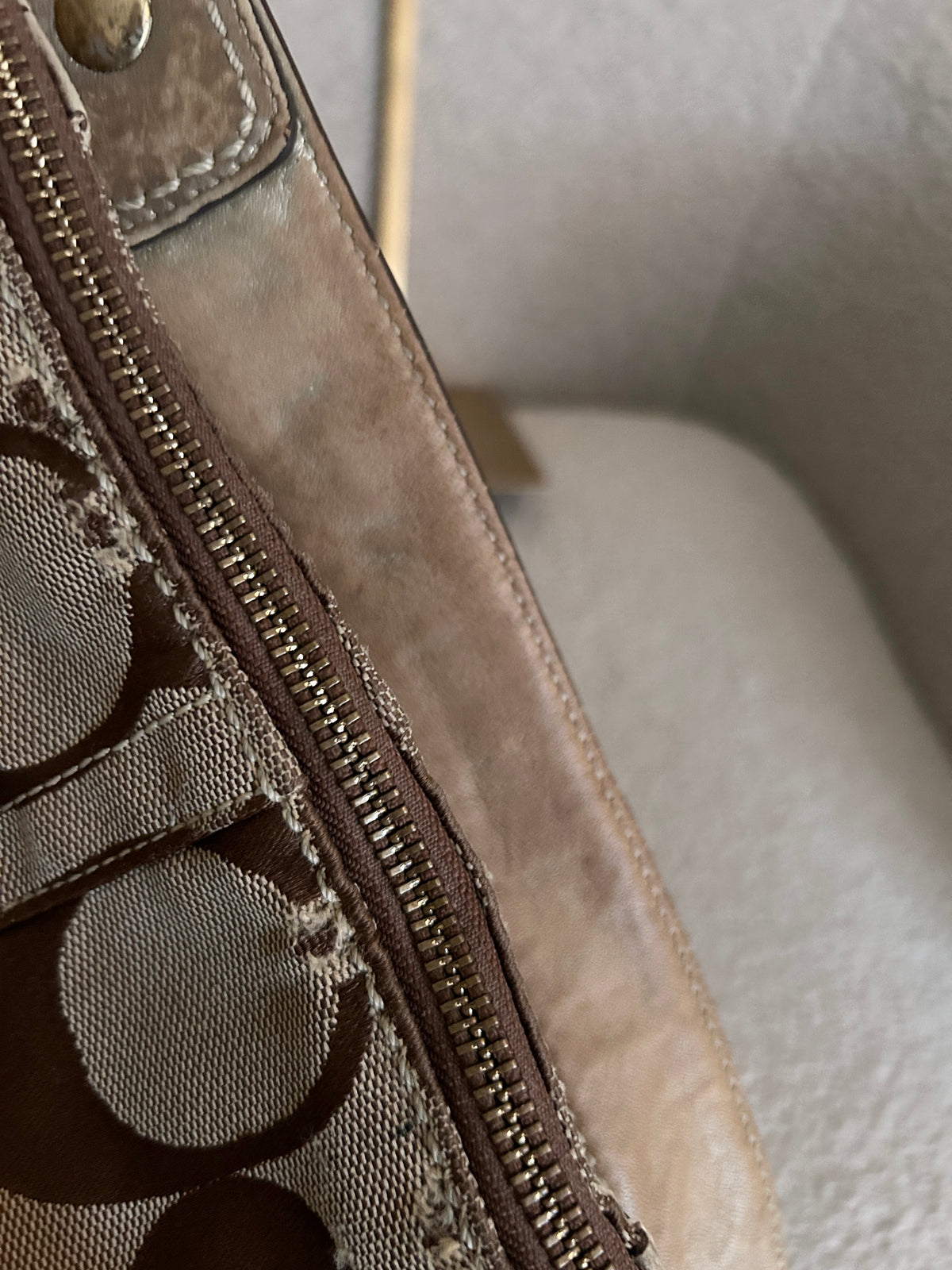 Vintage Coach signature monogram gold leather shoulder bag
